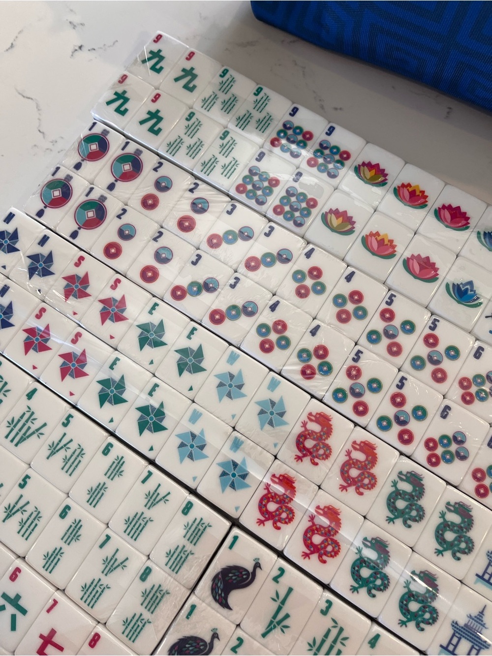 NWT Jonathan Adler Mahjong Tile Set w/ Matching Tassel Tile Bag Blue Teal & Dice - Picture 8 of 12